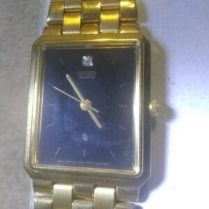 Citizen CQ Tank Watch Men Black Dial Gold 6031-S15419 Crystal Bracelet New Bat !